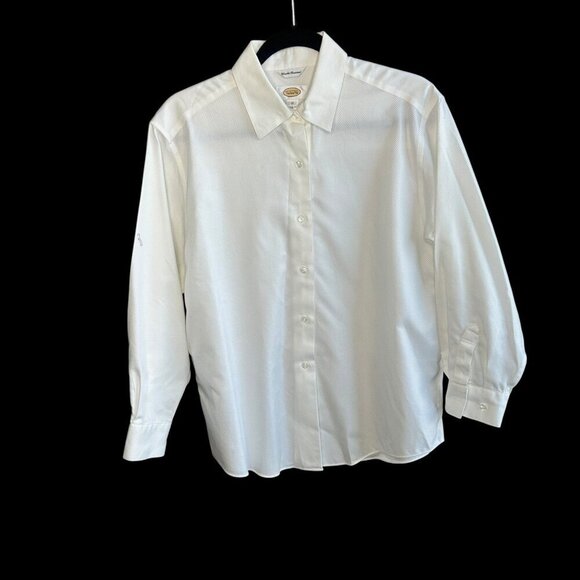 Talbots Vintage White Tone on Tone Diagonal Stripe Button Front Shirt Size 12 - Picture 1 of 9